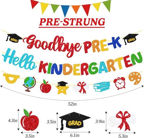 Goodbye Pre-K Hello Kindergarten Banner Pre-K Graduation Decoration Pre-K Grad Decor Congrats Grad for Child's 2026 Graduation Celebration Party Decorations in Saudi Arabia