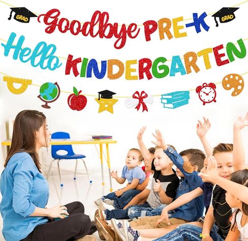 Goodbye Pre-K Hello Kindergarten Banner Pre-K Graduation Decoration Pre-K Grad Decor Congrats Grad for Child's 2026 Graduation Celebration Party Decorations in Saudi Arabia