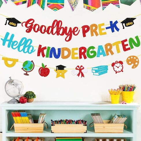 Goodbye Pre-K Hello Kindergarten Banner Pre-K Graduation Decoration Pre-K Grad Decor Congrats Grad for Child's 2026 Graduation Celebration Party Decorations in Saudi Arabia