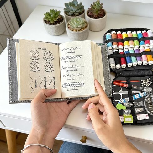 كتاب غرز التطريز، مجموعة تطريز مكونة من 86 قطعة، مجموعة تعلم التطريز مع مجموعة أدوات كاملة وتعليمات تعليمية للمبتدئين البالغين in Kuwait