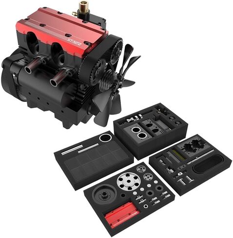 SEMTO Metal Engine Model Kit That Works, ST-NF2 7.0cc Mini Inline Double-Cylinder Four-Stroke Air-Cooled Engine Model Kit, Engine for Kids Adults (Silver) in Saudi Arabia