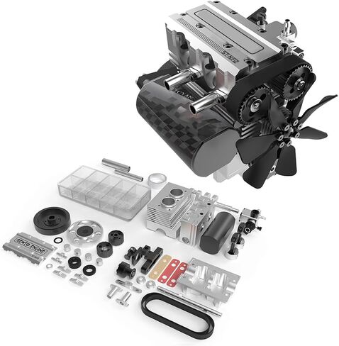 SEMTO Metal Engine Model Kit That Works, ST-NF2 7.0cc Mini Inline Double-Cylinder Four-Stroke Air-Cooled Engine Model Kit, Engine for Kids Adults (Silver) in Saudi Arabia