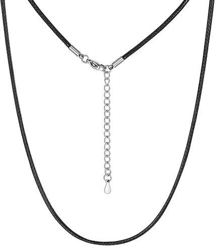 Richsteel Black Braided Leather 1.5/2/3MM Necklace Cord for Men with Stainless Steel Lobster Clasp & 2 Inch Extender, Waterproof Woven Wax Rope Chain for Pendant with Gift Box in Saudi Arabia