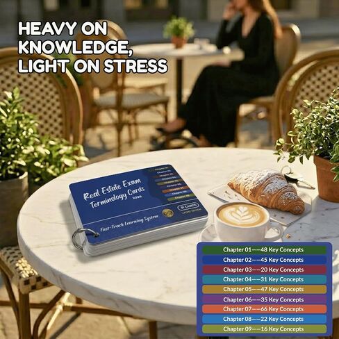 Real Estate Exam Cheat Sheet Flash Cards 2026-9-Chapter Terminology Reference Cards for License Exam Prep, 31 Laminated Study Flashcards with Ring for Real Estate License in Saudi Arabia