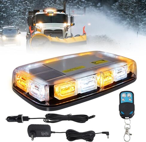Wireless Rechargeable LED Rooftop Beacon Strobe Light, 48 LED Amber White Emergency Warning Light, Magnetic Mount Flashing Hazard Light with Remote, 17 Modes, for Truck Snowplow in Saudi Arabia