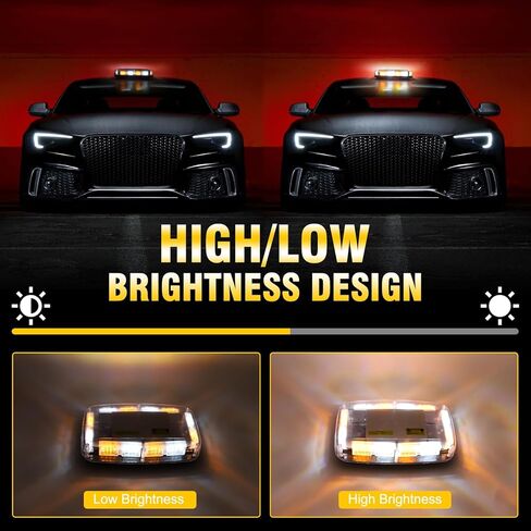 Wireless Rechargeable LED Rooftop Beacon Strobe Light, 48 LED Amber White Emergency Warning Light, Magnetic Mount Flashing Hazard Light with Remote, 17 Modes, for Truck Snowplow in Saudi Arabia