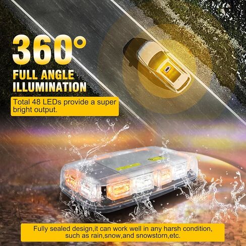 Wireless Rechargeable LED Rooftop Beacon Strobe Light, 48 LED Amber White Emergency Warning Light, Magnetic Mount Flashing Hazard Light with Remote, 17 Modes, for Truck Snowplow in Saudi Arabia