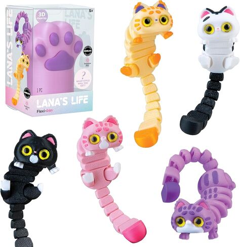 Lana's Life 3D Printed Flexi-Kitty Blind Box Cat Paw (Purple) - 1 Individual Purple Paw Containing 1 Randomly Assorted Collectible 3D Printed Flexible Kitty - Lana Inspired Cute Cat Fidget Toy in Kuwait