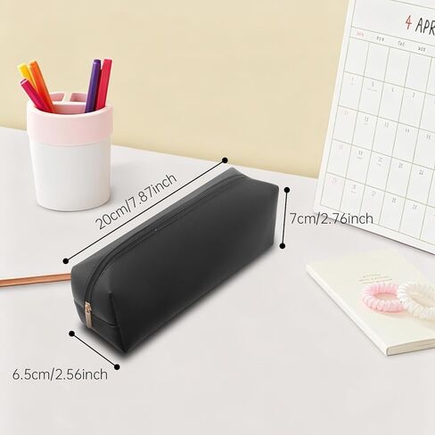 Black PU Leather Pencil Case 3 Pack, Zipper Pencil Pouch for Office, Small Pen Bag Organizer, Multipurpose Stationery Makeup Travel Pouch for Women & Men in Saudi Arabia