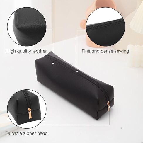 Black PU Leather Pencil Case 3 Pack, Zipper Pencil Pouch for Office, Small Pen Bag Organizer, Multipurpose Stationery Makeup Travel Pouch for Women & Men in Saudi Arabia