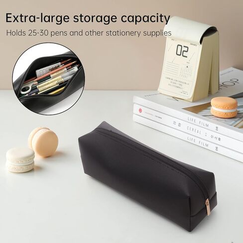 Black PU Leather Pencil Case 3 Pack, Zipper Pencil Pouch for Office, Small Pen Bag Organizer, Multipurpose Stationery Makeup Travel Pouch for Women & Men in Saudi Arabia