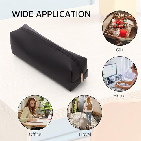 Black PU Leather Pencil Case 3 Pack, Zipper Pencil Pouch for Office, Small Pen Bag Organizer, Multipurpose Stationery Makeup Travel Pouch for Women & Men in Saudi Arabia