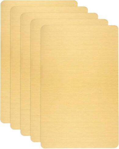 HARFINGTON 5pcs Metal Business Card 3" x 2" x 0.02" 201 Stainless Steel Brushed Engraving Cards Self Adhesive CNC Engraving Blanks for House Office DIY Gift Invitation, Gold in Kuwait
