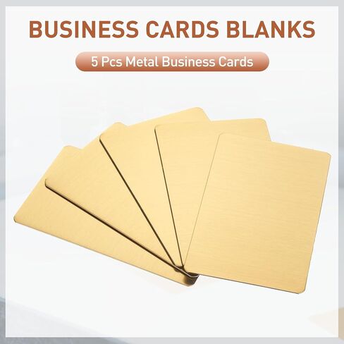 HARFINGTON 5pcs Metal Business Card 3" x 2" x 0.02" 201 Stainless Steel Brushed Engraving Cards Self Adhesive CNC Engraving Blanks for House Office DIY Gift Invitation, Gold in Kuwait