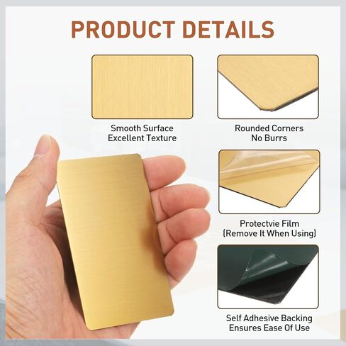 HARFINGTON 5pcs Metal Business Card 3" x 2" x 0.02" 201 Stainless Steel Brushed Engraving Cards Self Adhesive CNC Engraving Blanks for House Office DIY Gift Invitation, Gold in Kuwait