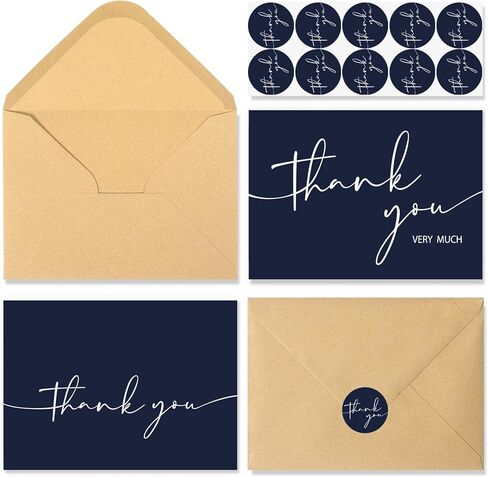 NESCCI 24 PCS Thank You Cards With Envelopes,Thank You Card,4x6 Inch Minimalistic Design, Thank You Notes for Wedding, Business, Baby Shower, Small Business, Funeral, Graduation (Navy Blue) in Saudi Arabia