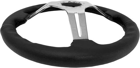 VSW S6 Steering Wheel, Black Leather 6 Bolt Chrome Slotted 3-Spoke ST3012BLK in Saudi Arabia