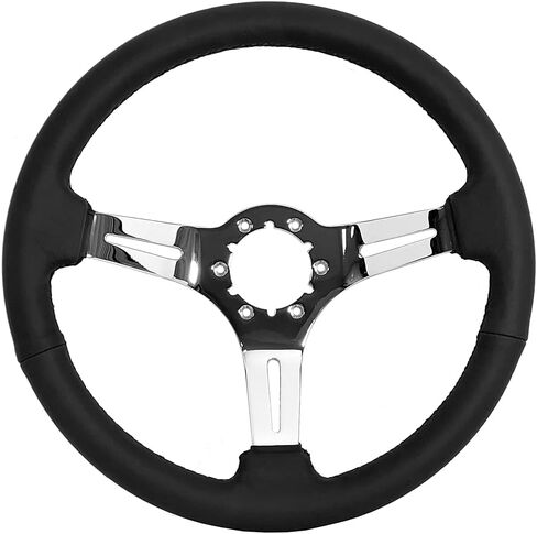 VSW S6 Steering Wheel, Black Leather 6 Bolt Chrome Slotted 3-Spoke ST3012BLK in Saudi Arabia