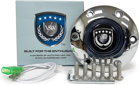 VSW S6 Steering Wheel, Black Leather 6 Bolt Chrome Slotted 3-Spoke ST3012BLK in Saudi Arabia
