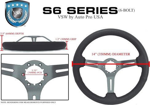 VSW S6 Steering Wheel, Black Leather 6 Bolt Chrome Slotted 3-Spoke ST3012BLK in Saudi Arabia