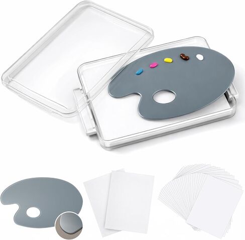 Nuanchu 1 Pack 12"x8" Neutral Grey Tempered Glass Palette for Oil Painting Keep Wet Fresh Airtight Case 40 Disposable Paper 2 Sponge Scratch Resistant Easy Clean up for Artist Acrylic DIY Color Mixing in Kuwait