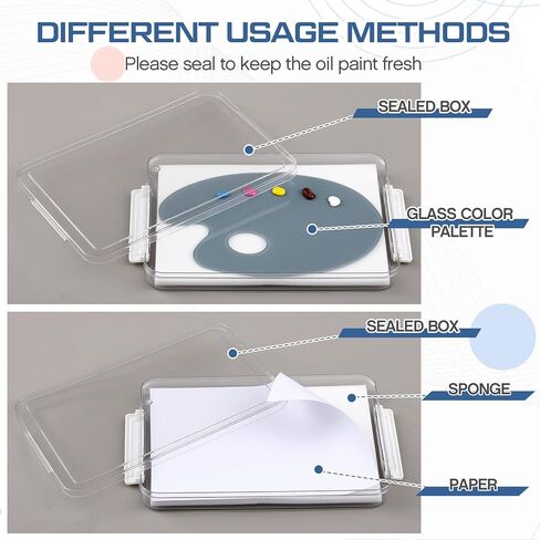 Nuanchu 1 Pack 12"x8" Neutral Grey Tempered Glass Palette for Oil Painting Keep Wet Fresh Airtight Case 40 Disposable Paper 2 Sponge Scratch Resistant Easy Clean up for Artist Acrylic DIY Color Mixing in Kuwait