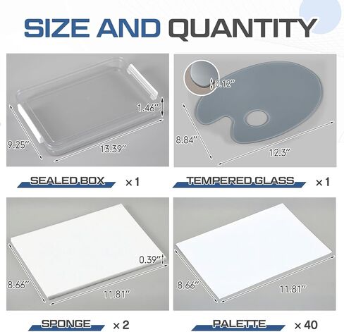 Nuanchu 1 Pack 12"x8" Neutral Grey Tempered Glass Palette for Oil Painting Keep Wet Fresh Airtight Case 40 Disposable Paper 2 Sponge Scratch Resistant Easy Clean up for Artist Acrylic DIY Color Mixing in Kuwait