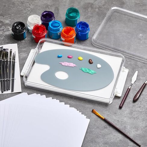 Nuanchu 1 Pack 12"x8" Neutral Grey Tempered Glass Palette for Oil Painting Keep Wet Fresh Airtight Case 40 Disposable Paper 2 Sponge Scratch Resistant Easy Clean up for Artist Acrylic DIY Color Mixing in Kuwait