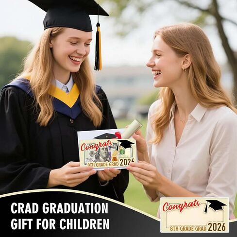 8th Grade Graduation Money Holder, Wooden Cash Gift Envelope for Middle School Graduates Class of 2026, Funny Graduation Gift Idea in Saudi Arabia