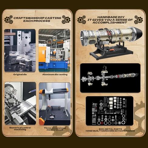 Turbofan Engine Model, 1/10 Scale Military Stealth Fighter Engine, Bypass Ratio Twin Rotor Engin Model, Mechanical Educational Sets (600+PCS) in Kuwait