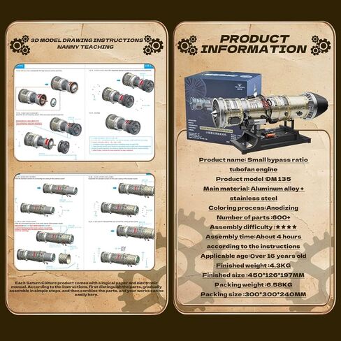 Turbofan Engine Model, 1/10 Scale Military Stealth Fighter Engine, Bypass Ratio Twin Rotor Engin Model, Mechanical Educational Sets (600+PCS) in Kuwait