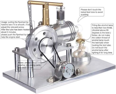 Engine Model Kit, Balance Beam Style Hot Air Stirling Engine External Combustion Engine Model with LED Lamp Power Generation, Educational Physics Experiment STEM Toys in Saudi Arabia