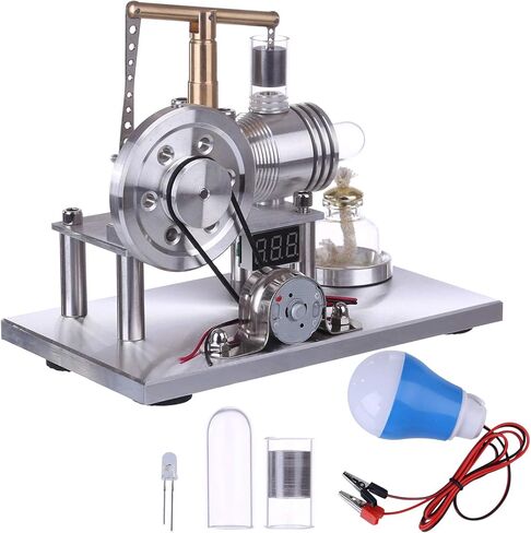 Engine Model Kit, Balance Beam Style Hot Air Stirling Engine External Combustion Engine Model with LED Lamp Power Generation, Educational Physics Experiment STEM Toys in Saudi Arabia