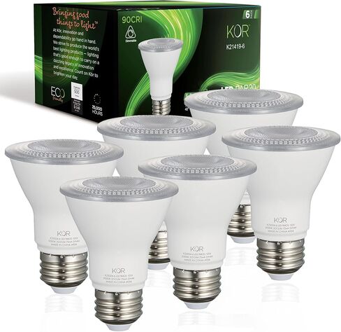 KOR (Pack of 6) LED PAR20 Light Bulbs, 8W (Replaces 50W 50PAR20), 3000K Soft White, E26 Base, Dimmable, Waterproof Indoor/Outdoor Use, UL & Energy Star in Saudi Arabia