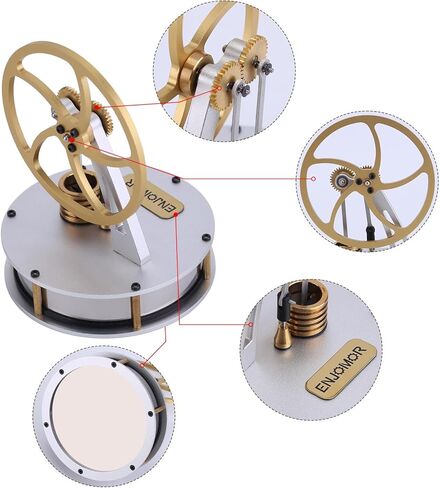 ENGINEDIY Low Temperature Stiring Engine γ-Type LTD Stirling Engine Model with Metal Gear Transmission Desktop Ornaments Gifts for Mechanical Enthusiasts and Model Collectors- Golden in Saudi Arabia