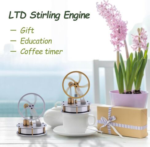 ENGINEDIY Low Temperature Stiring Engine γ-Type LTD Stirling Engine Model with Metal Gear Transmission Desktop Ornaments Gifts for Mechanical Enthusiasts and Model Collectors- Golden in Saudi Arabia