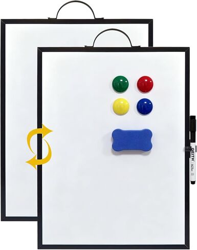 Small White Board,16"X12"Portable Aluminum Frame Whiteboard, Magnetic Double Sided Dry Erase Board, with A Handle and Side Pen Clip,for Office, Home,School,Includ 4 Magnets,1 Eraser,1 Marker (Black) in Saudi Arabia