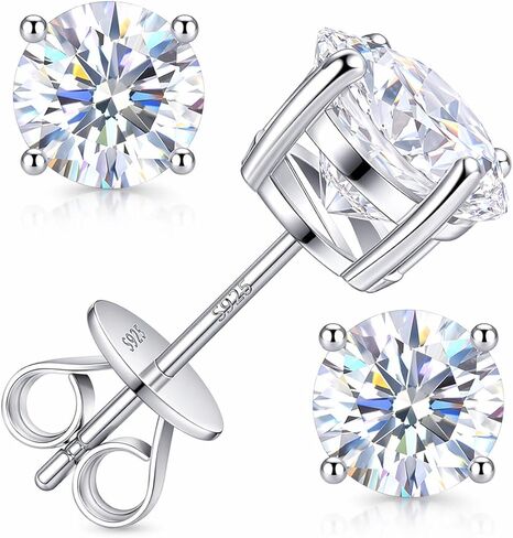 Moissanite Stud Earrings 1 CTTW 925 Sterling Silver, Round Brilliant Diamond Alternative, Lightweight Unisex Earrings with GRA Certification in Saudi Arabia
