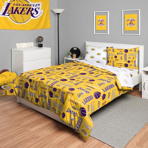 FOCO Los Angeles Lakers NBA Team Color Bed in a Bag Comforter Bedding 5 Piece Set - Twin in Saudi Arabia