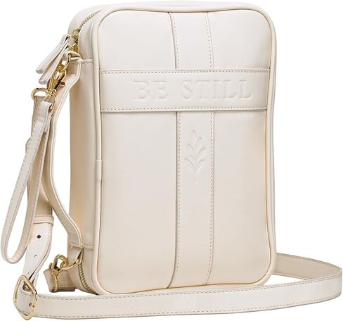Bible Bag Cover Kit, Bible Study Supplies & Journal Set, Premium Vegan Leather Carrying Case with Metal Zipper, Large Book Cover, Church Bag with Shoulder Strap, Gifts for Men & Women (Beige) in Kuwait