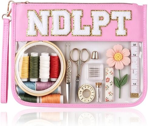 حقيبة مشروع Needlepoint NDLPT حقيبة بسحاب شفاف، حقيبة تخزين حرفية ممتازة، منظمات الخياطة وتخزين هدايا الخياطة لعشاق الخياطة (وردي) in Kuwait