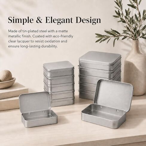 Two Sizes Metal Hinged Tin Boxes Set, 12 Pack Silver Storage Containers (6 Small 3.7x2.3x0.8 in + 6 Large 4.5x3.3x0.9 in) with Kraft Labels & 2 Pens for Crafts, Herbs, Jewelry, Travela in Saudi Arabia