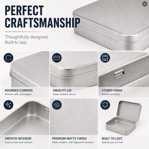 Two Sizes Metal Hinged Tin Boxes Set, 12 Pack Silver Storage Containers (6 Small 3.7x2.3x0.8 in + 6 Large 4.5x3.3x0.9 in) with Kraft Labels & 2 Pens for Crafts, Herbs, Jewelry, Travela in Saudi Arabia