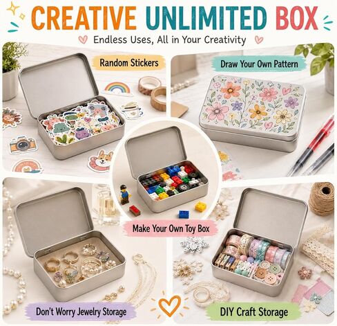 Two Sizes Metal Hinged Tin Boxes Set, 12 Pack Silver Storage Containers (6 Small 3.7x2.3x0.8 in + 6 Large 4.5x3.3x0.9 in) with Kraft Labels & 2 Pens for Crafts, Herbs, Jewelry, Travela in Saudi Arabia