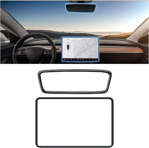 لطراز Tesla Y Juniper 2025 2026 2025 Tesla Model 3 إطارات حماية من السيليكون المرتفعات للشاشة ومرآة الرؤية الخلفية إطار حافة الشاشة غطاء مرآة الرؤية الخلفية مجموعة ملحقات Highland Juniper قطعتين in Kuwait