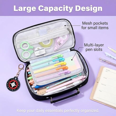 Stray Merch Large Pencil Case, Aesthetic Pen Bag with Keychain, Zipper Stationery Organizer Pouch in Saudi Arabia