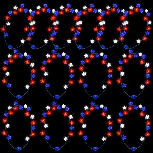 Liliful 18 Pcs 4th of July Light Up Necklaces Independence Day Star Flashing LED Accessories Patriotic Party Supplies Red White Blue American Necklace Battery Operated for Party Favors in Kuwait