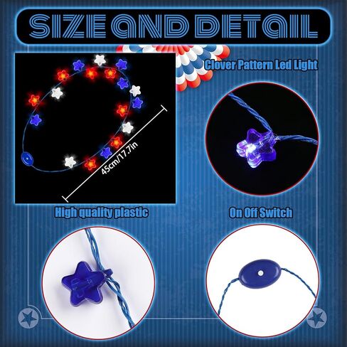 Liliful 18 Pcs 4th of July Light Up Necklaces Independence Day Star Flashing LED Accessories Patriotic Party Supplies Red White Blue American Necklace Battery Operated for Party Favors in Kuwait