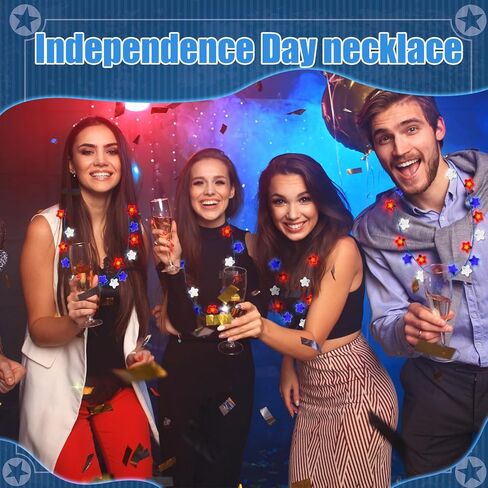Liliful 18 Pcs 4th of July Light Up Necklaces Independence Day Star Flashing LED Accessories Patriotic Party Supplies Red White Blue American Necklace Battery Operated for Party Favors in Kuwait