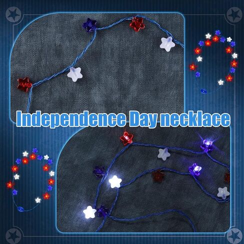 Liliful 18 Pcs 4th of July Light Up Necklaces Independence Day Star Flashing LED Accessories Patriotic Party Supplies Red White Blue American Necklace Battery Operated for Party Favors in Kuwait